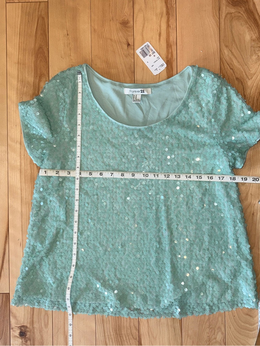 Forever 21 Mint Sequin Short Sleeve Top